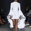 Vestidos casuais runway designer outono branco grande manga flare vestido de noite moda feminina o pescoço cintura fina bodycon festa mini roupas