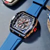 Wristwatches MINI FOCUS Sport Chronograph Quartz Watch for Men Fashion Blue Silicone Strap Tonneau Dial Wristwatch with Date 3atm Waterproof 231214