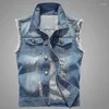 Coletes masculinos S-6XL Mens Denim Casacos Outono Masculino Coletes Turn-down Collar Único Breasted Slim Tidal Current Outerwear Roupas H41