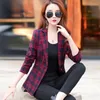 Garnitury damskie S-3xl Kobiet Blazer Kurtka Krótka kratę Sprawdź Slim Spring Autumn Casual Office Prace plus size czarny czerwony ciemnoniebieski