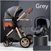 Poussettes # Poussettes Poussette de bébé luxueuse 3 en 1 chariot de voyage portable pliable landau cadre en aluminium haut paysage né infantile livraison directe Ki Otyiv Q231215