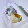 Обручальные кольца Iced Out Ring для мужчин Настоящее золото Позолоченные зубцы Медь CZ Камни Хип-хоп Модные украшения 2023 Тенденция 231212