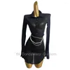 Stage Wear Black Mesh Latin Dance Dress Long Sleeves Women Sexy Practice Rumba Clothes Adult Ballroom Shirt DNV18165