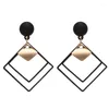 Boucles d'oreilles pendantes de tempérament coréen pour femmes, longues gouttes géométriques carrées en métal, Double couche, Pendientes Mujer Moda