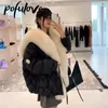 Mulheres para baixo parkas grande luxo falso gola de pele casaco fofo solto puffer jaqueta pena feminino parka neve outwear à prova de vento 2023 inverno feminino 231213