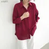 Blouses Femme Chemises Nouveauté femmes solide col rabattu chemisier en mousseline de soie surdimensionné boutonné vin rouge chemise Style coréen Feminina Blusa T9O905FL231214