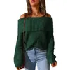 Kvinnors tröjor Autumn Winter Ribbe Sticked Pullover Tröja Top Elegant Fashion Warm Tjock Long Sleeve Off Shoulder Loose Knitwear