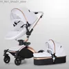 Strollers# Strollers# High Quality Baby Stoller 3 In 1 Pram Landscape Fold PU Leather Kinderwagen Carriage Car Born Pushchair300j Q231215