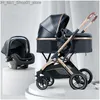 Wózki# wózki# Carton Baby Stroller 3 w 1 z siedziskiem samochodowym PU skórzany Składany wózek wózka wózka podróżnego L230625 Drop D Otzpz Q231215