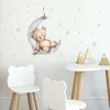 Pequenos adesivos de parede luminosos e fofos, urso de pelúcia na lua, estrelas que brilham no escuro, decalques de parede para quarto de crianças, berçário de bebê, decoração de casa