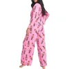 Pijamas femininos Xingqing Quebra-nozes Pijama de Natal y2k Mulheres Loungewear estampado em torno do pescoço manga comprida camiseta tops e calças rosa 231214