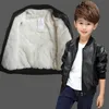 Down Coat Boys Coats Autumn Winter Fashion Children's Plus Velvet / No Velvet Two Styles Warming Cotton Pu Leather Jacket för 1-11Y Kids 231214