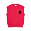 Amis Vest Knit Sweater Paris Fashion Designer Amisweater Sleeveless Red Heart Printed Sports Casual Men's and Women's Base Top Amishirt Lmyj