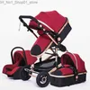 Carrinhos # Luxo Multifuncional 3 em 1 Carrinho de Bebê Portátil Alta Paisagem Dobrável Carruagem Vermelho Ouro Recém-nascido Baby1 High-End Soft Q231215