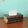 Retro Book Tissue Box Luxurious Box Europe Retangle Servikelpapper Holder Ring Tissue Storage för hemmakontordekorförsörjning260J