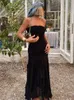 Urban Sexy Vestidos Traf Mulher Strapless Midi Dreess Preto Ruched Sem Mangas Moda Irregular Elegante Backless Party Long Dress Vestidos 231213