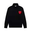 Amis Cardigan Sweater Paris Fashion Designer Amisknitted High Collar Embroidered Red Heart Solid Color Turtleneck Jumper for Men and Women Amisweater T4r6