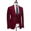 Mäns kostymer Blazers Cenne des Graoom Maroon Red Suit Elegant Single Breasted 1 Button Jacket Vest Pants Business Casual Wedding Costume Homme 231214