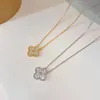 Van-Clef & Arpes Necklace Designer Women Top Quality Beaded Necklaces V Jinfan For Women Thickened 18K Rose Gold Full Diamond Classic Versatile Pendant