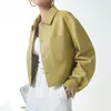 Veste d'automne en cuir de haute qualité pour femme, courte, Simple, ample, poche, Simple boutonnage, costume à revers pour moto en peau de mouton, 2023