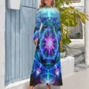 Vestidos casuais flor mandala vestido cintura alta abstrato floral impressão personalizado bohemia manga longa elegante longo maxi roupas na moda