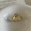 Trauringe, klobiger, doppellagiger offener Ring, 925er-Sterlingsilber, vergoldet, minimalistisch, schlicht, verstellbar, poliert, schlicht, breite Ringe für Damen 231214