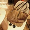 Vrouwen Summer Beach Vintage Handgemaakte gebreide stro kraptas Grote schoudertassen Boho geweven handtas tote bolso playa g220210227A