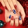 Faux ongles Jour de l'indépendance USA Art français court bleu rouge faux presse sur carré couverture complète cercueil fini ongles