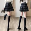 Rokken Hoge Taille Breien Plaid Mini Plooirok Vrouwen Herfst Winter Elegante Zoete Slim Fit Casual Koreaanse Stijl Korte 1155