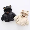Пуховое пальто для малышей, детские парки, куртки, зимняя модная флисовая утепленная куртка, верхняя одежда для мальчиков и девочек, одежда с мультяшным медведем для младенцев