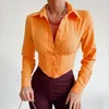 Kadın bluzları ince kısa bluz moda kadınlar rahat uzun kolu y2k gömlek seksi mahsul üstleri yaka düğmesi bayan 28666