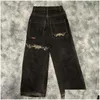 الجينز الجينز streetwear Jnco y2k الهيب هوب الرسوم المتحركة طباعة خمر السراويل السوداء الفضفاض