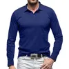 T-shirt da uomo Top da uomo leggero tinta unita slim fit camicia a maniche lunghe con bottoni sul risvolto decorazione traspirante primavera autunno per