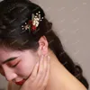 Za antyczny nakrycie głowy Vintage Rose Flower Side Cheongsam Disc Clip Hair Hanfu Ornament Z tyłu głowy