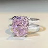 Cluster Rings 925 Silver Ring Women's Cherry Blossom Pink Diamond High Grade Explosive Flower Cut Zircon