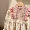 Robe française à col montant pour filles, manches longues, câble, tempérament floral coréen, princesse pour enfants, automne 2023, L231215