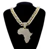 Collier pendentif carte de l'afrique en cristal pour femmes et hommes, accessoires Hip Hop, bijoux, ras du cou, chaîne à maillons cubains, cadeau 237B