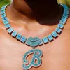 Pendentif Colliers Glacé Bleu Cursive Initiale Cristal Lettre Collier Pour Femmes De Haute Qualité Carré Chaîne Cubaine Baguette Rappeur Bijoux 231214