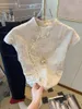 Damskie bluzki chiński w stylu Pearl Pat Klucz podbij szyję koszulę dla kobiet letnie vintage słodki, szczupły dopasowanie top