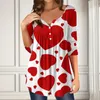 T-shirt da donna Moda San Valentino Stampato a maniche lunghe con scollo a V e bottoni dal vivo T-shirt primaverili e autunnali