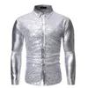 Herrklänningskjortor scenskjorta anti-pilling mjuk mångsidig modemän disco glänsande guld paljetter