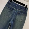 märke kvinnor jeans märke kläder ben damer byxor mode brev tryckning logotyp flickor delade raka bredben jeans 15 december ny