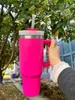 DHL 40oz Hot Pink Becher Edelstahlbecher Tassen Henkel Strohhalme Große Kapazität Bier Wasserflaschen Outdoor Camping mit klaren/mattierten Deckeln