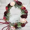 Wholesale Vintage Burgundy Flowers Crown Headbands Women Hair Accessories Wedding Headwear Hat Decoration Floral Garlands