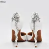 Sapatos de noiva com cristais de luxo para casamento, strass brilhantes, bico ponteagudo, salto alto, sapatos femininos brancos da moda para festa de baile, sapatos de salto confortáveis CL30