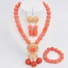 Necklace Earrings Set Fashion African Costume Jewelry Orange Artifical Coral Beads For Women