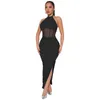 Women's Swimwear Women Neck Hanging Sleeveless Mesh Double Layer Slit Sexy Evening Dress Beach Outlet Pareo Swimsuit Cover Up Cape