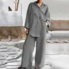 Womens Two Piece Pants Office Womens Cotton Linen Twopiece Set med Spring Solid Lapel armbands topp och breda benbyxor set 231214