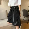 Shorts femininos Rimocy Harajuku Chain Cargo Shorts Mulheres 2023 Verão Bolsos Grandes Shorts de Perna Larga Mulher Preto Cintura Alta Shorts de Streetwear FeL231215