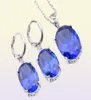 Roman Luckyshine 5 ensembles délicat Ellipse feu bleu topaze cubique zircone 925 argent pendentifs colliers boucles d'oreilles cadeau de mariage Jewelr2828235